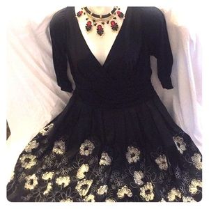 SL Fashion Black Embodied Pleated Taffeta Dress